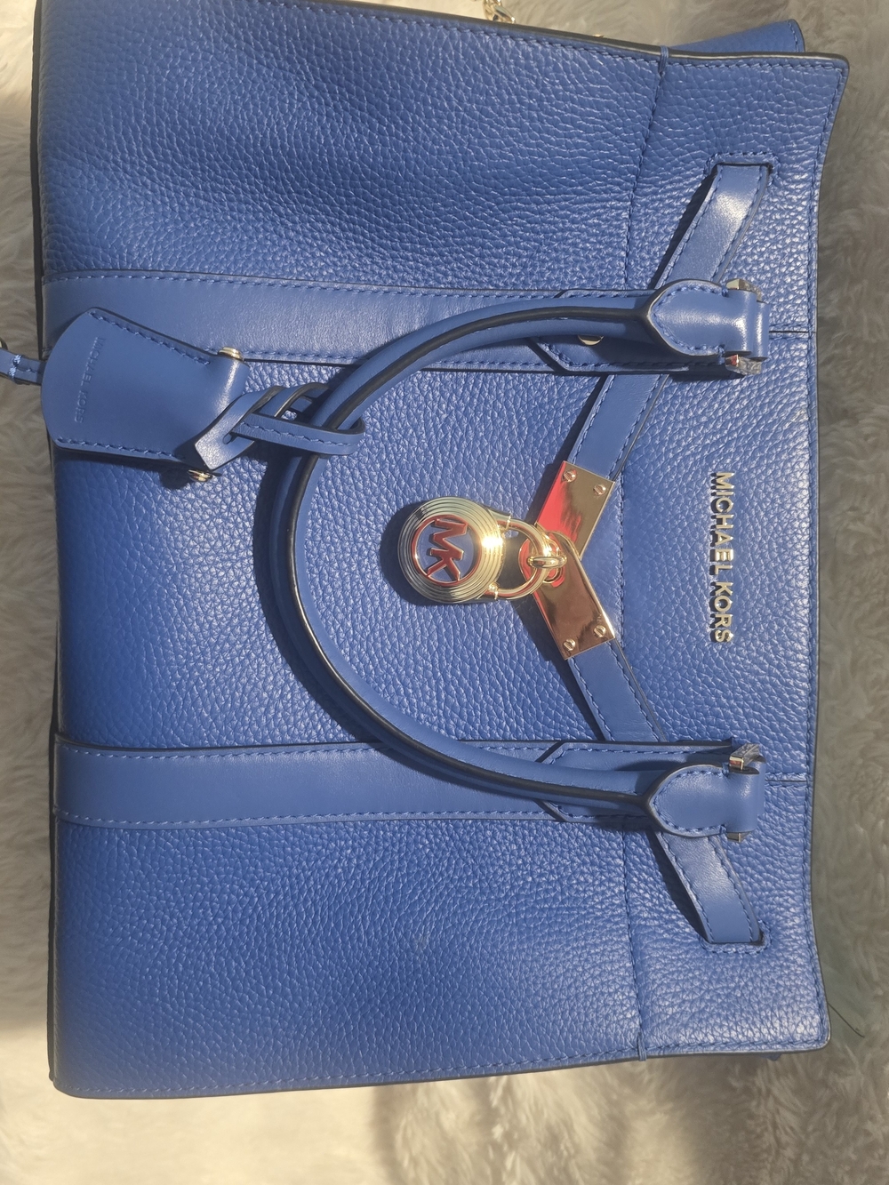 Michael Kors Cobalt Blue Pebbled Leather Tote, Gold Hardware & Matching Wallet